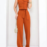 Conjunto Casual de Duas Peças com Calça e Camisa Sem Manga