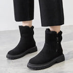 Bota Feminina Para Inverno Moderna de Couro e Lã Lara™ - Inverno 2025