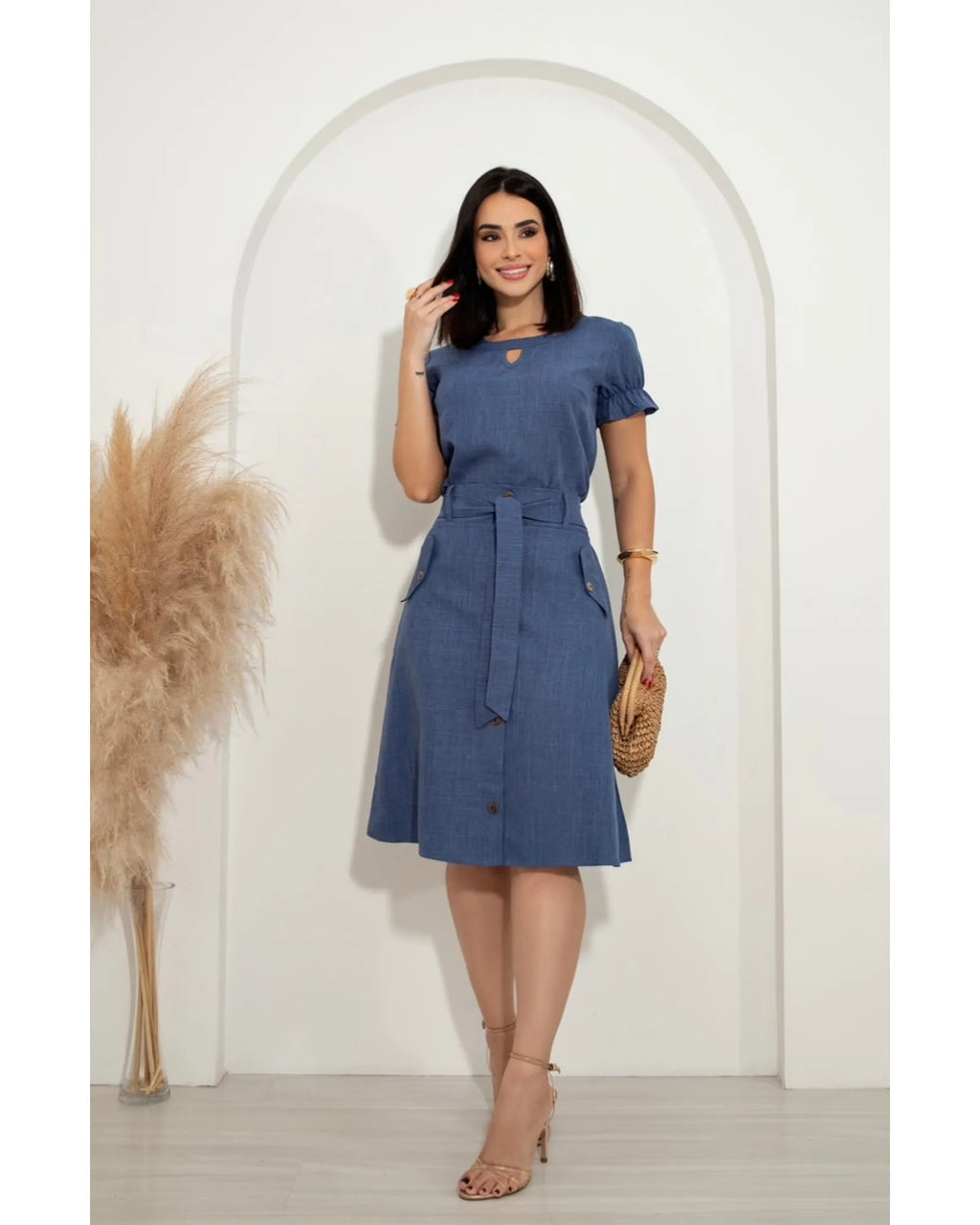 Conjunto Saia e Blusa Linho Decote Gota