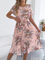 Vestido Plissado Midi Floral