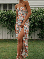 Vestido Feminino Longo Frente Única Floral Chiffon