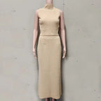 Conjunto Duas Peças de Saia Longa Colete Gola Alta