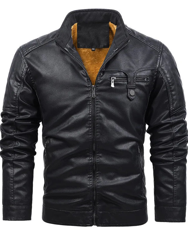 Jaqueta Masculina de Couro Forrada em Lã – Inverno 2025