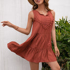 Vestido Verão Sem Mangas Midi Renda