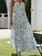 Vestido Feminino Longo Frente Única Floral Chiffon