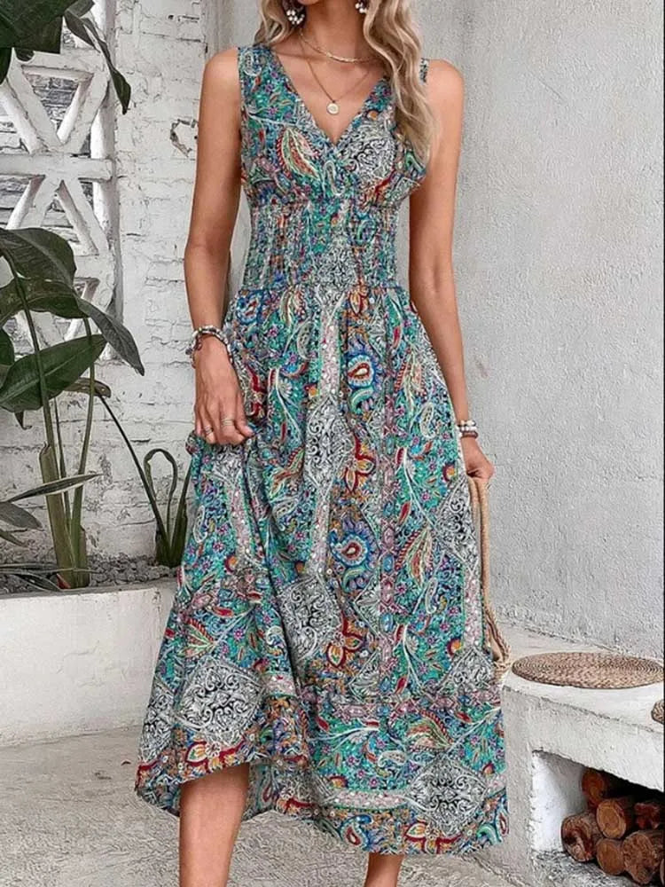 Vestido Feminino Cintura Elástica Estampa
