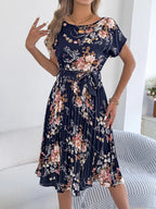 Vestido Plissado Midi Floral