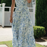 Vestido Feminino Longo Frente Única Floral Chiffon