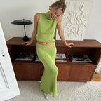 Conjunto Duas Peças de Saia Longa Colete Gola Alta