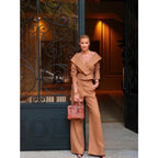 Conjunto Feminino blusa Decote V Calça Pantalona