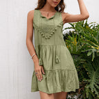 Vestido Verão Sem Mangas Midi Renda