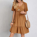 Vestido Feminino Midi Manga Babado