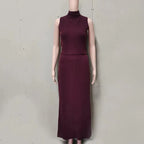 Conjunto Duas Peças de Saia Longa Colete Gola Alta