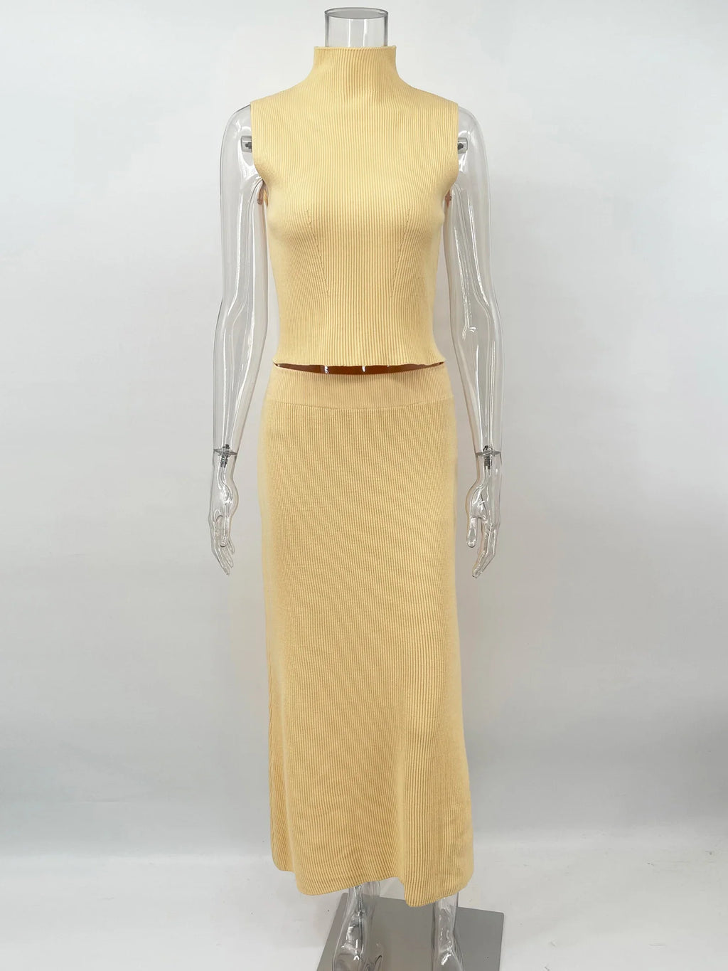 Conjunto Duas Peças de Saia Longa Colete Gola Alta