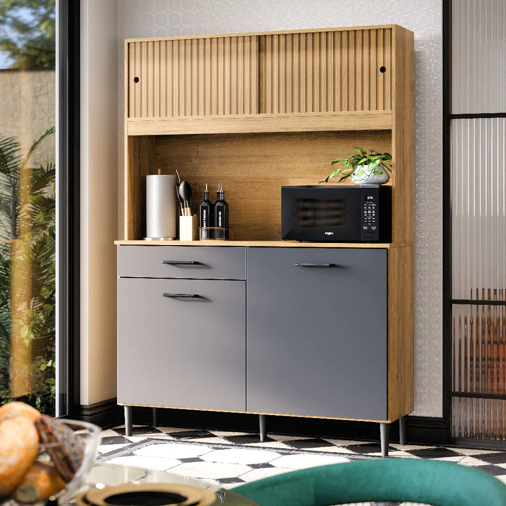 Armário De Cozinha Compacto Com 4 Portas E 1 Gaveta