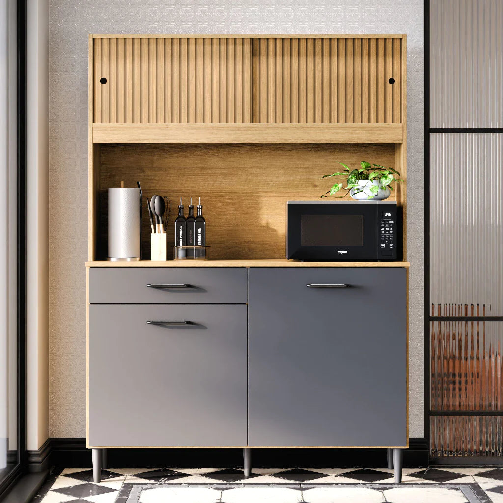 Armário De Cozinha Compacto Com 4 Portas E 1 Gaveta