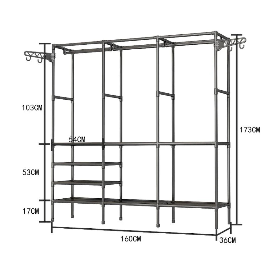 Arara De Roupa Cabideiro De Chão Sapateira Rack Organizador Multiuso Aço Inox