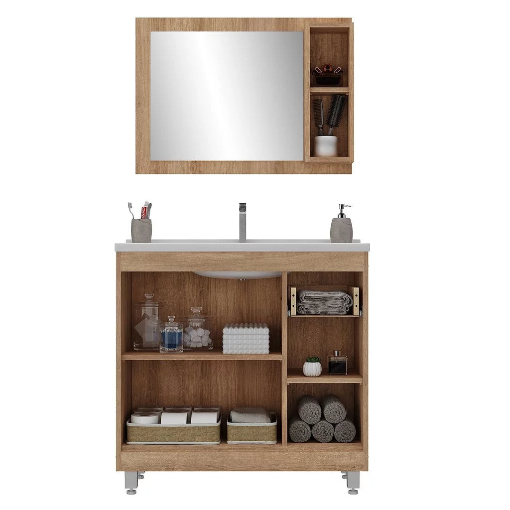 Armário Conjunto de Banheiro com Gabinete, Cuba e Espelheira 3 Portas Viena 80 cm